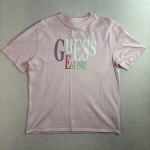 Vintage Guess T Shirt Mens Medium Pink Spellout American Tradition Originals Y2K